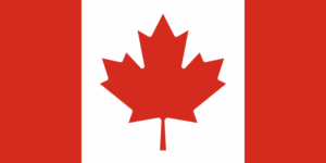 The flag of Canada featuring a red, 11-pointed maple leaf in the center on a white background, with vertical red bars on each side.